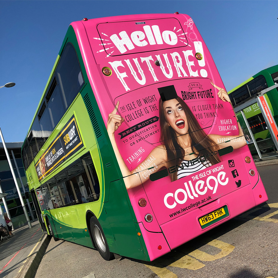IOW college bus back advertising designs