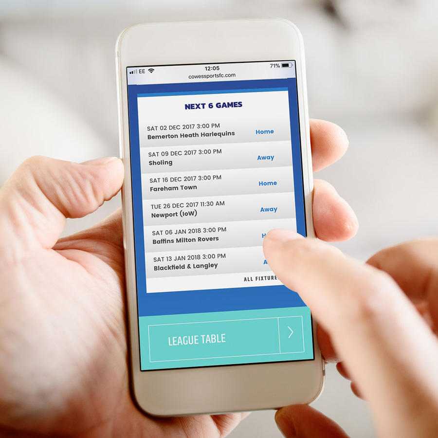 Football club mobile web design Cowes FC